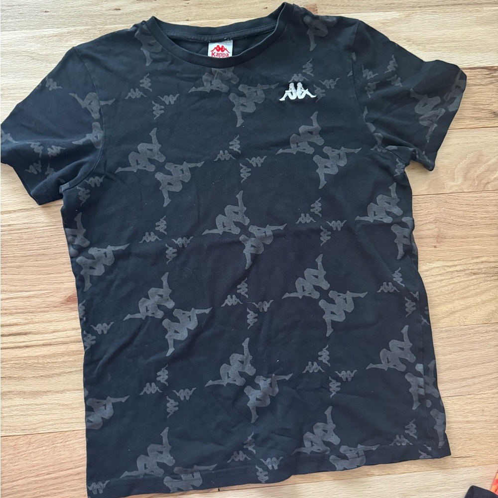 Kappa Black Short Sleeve Tee with Logo Pattern